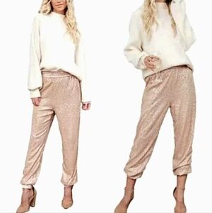 Anthropologie Melora Rose Pink Metallic Joggers Harem Pants In S  NWT
